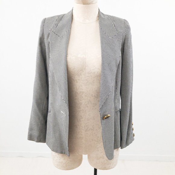 Vintage 90s 6 Silk Houndstooth Blazer - Picture 3 of 10
